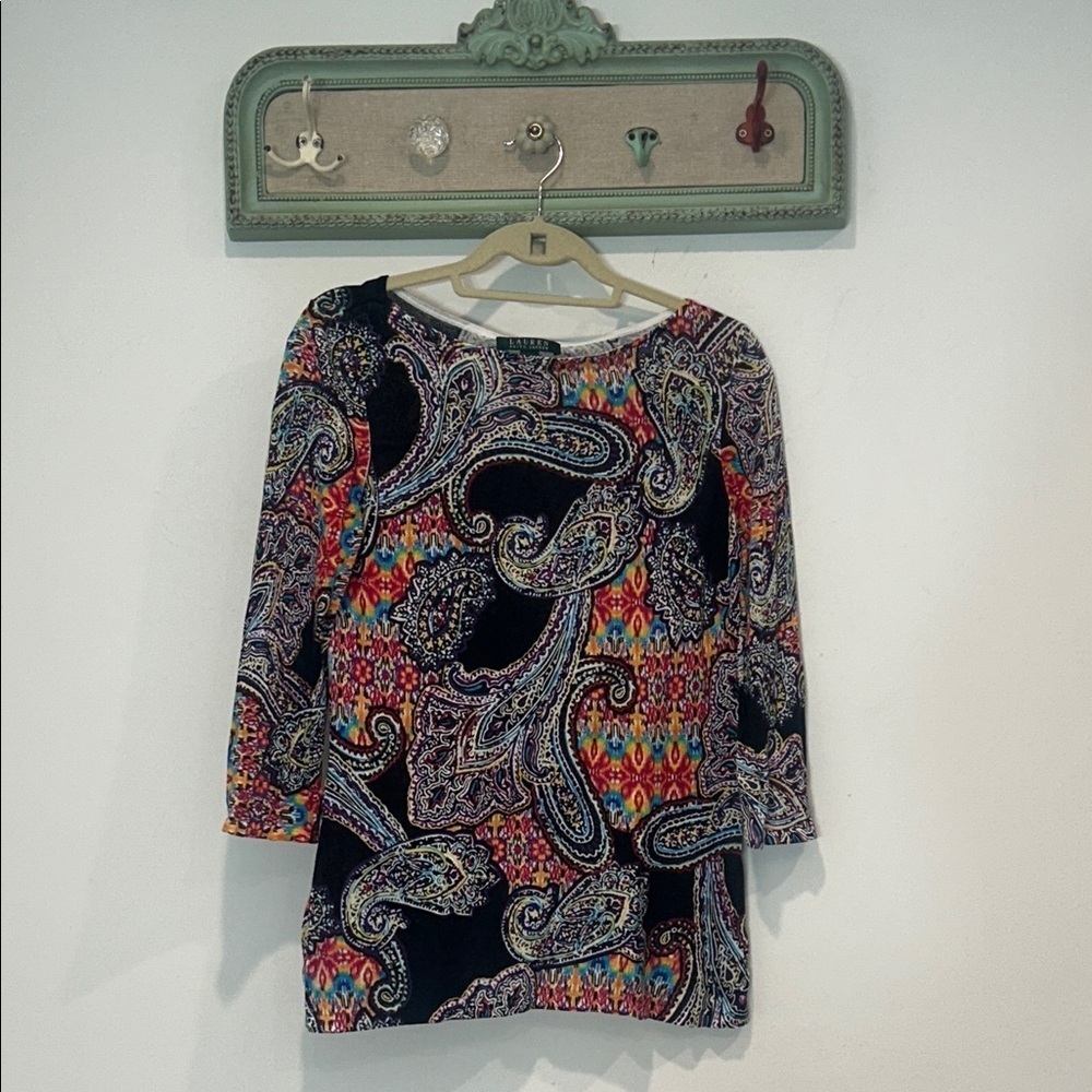Ralph Lauren Multicolor Paisley 3/4 Long Sleeve Top women’s medium multi color